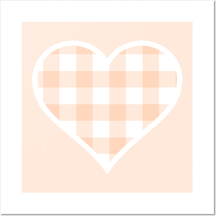 Orange and White Buffalo Plaid Heart Posters and Art